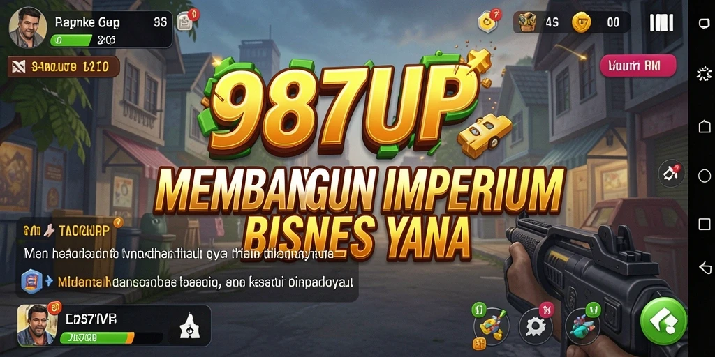 Tampilan gameplay 987UP yang menampilkan aktivitas pembangunan bisnis.