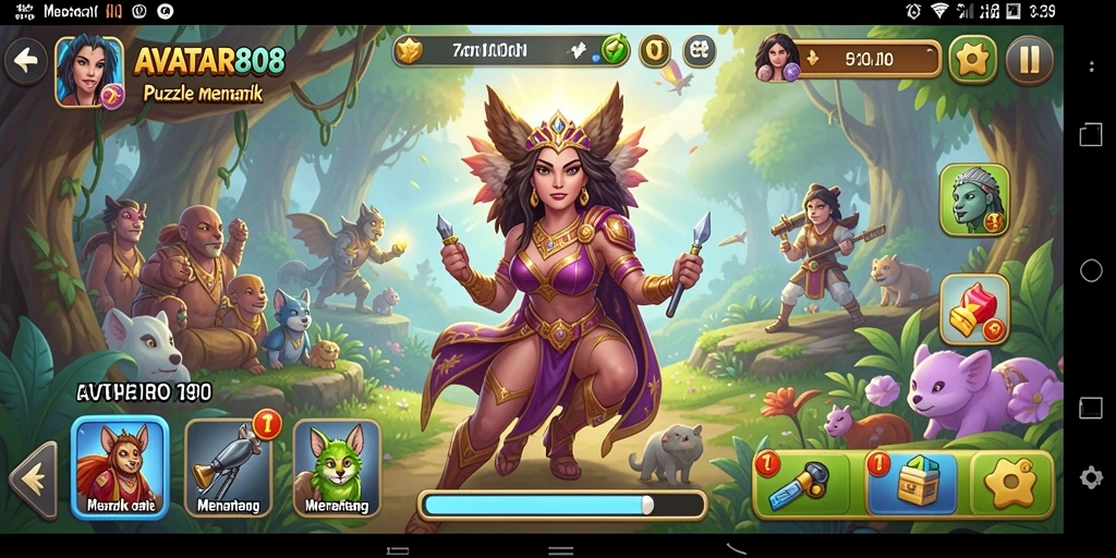 Tampilan gameplay <strong>AVATAR808</strong> dengan teka-teki menantang dan grafis cerah.