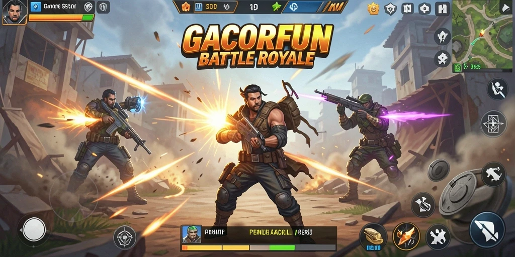 Tampilan gameplay GACORFUN yang seru dan memikat di arena battle royale.