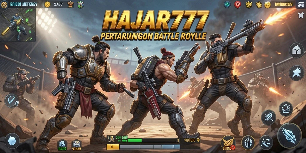 Tampilan seru dan intens dari gameplay <strong>HAJAR777</strong> dalam momen Battle Royale.