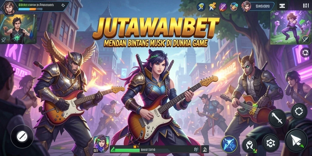 Tampilan gameplay interaktif JUTAWANBET yang penuh musik.