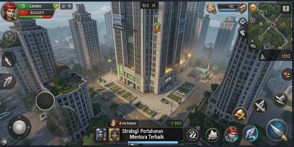 Tampilan gameplay KAKRP dengan menara pertahanan yang aktif.