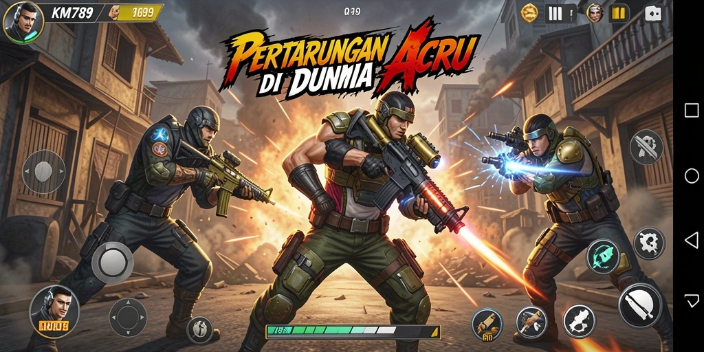 Tangkapan layar dari gameplay KM789 menunjukkan pertarungan seru dan grafis menarik.