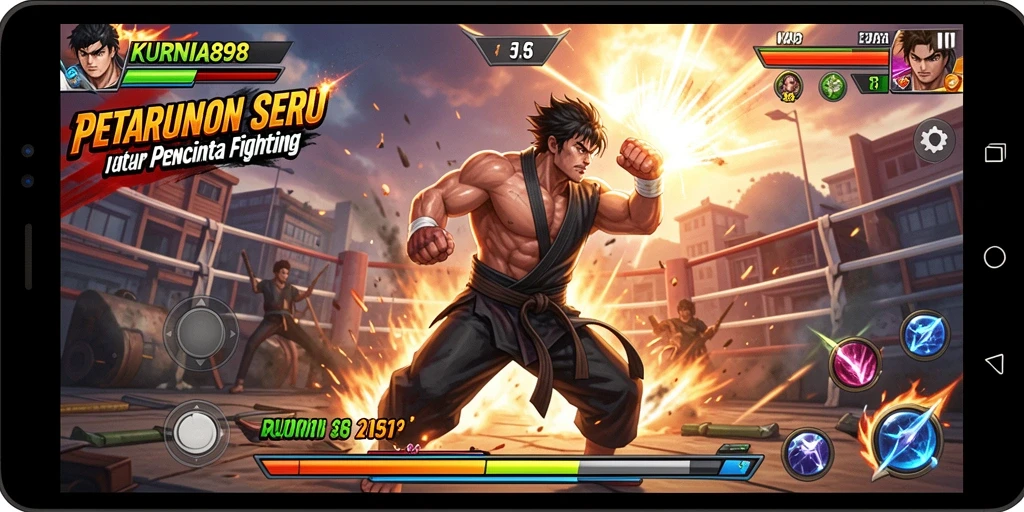 Gameplay KURNIA898 menampilkan pertarungan seru dan karakter unik.