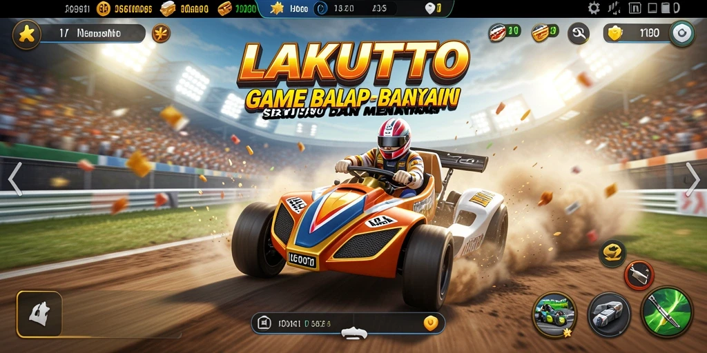 Screenshot gameplay LAKUTOTO yang menampilkan aksi balap yang mendebarkan.