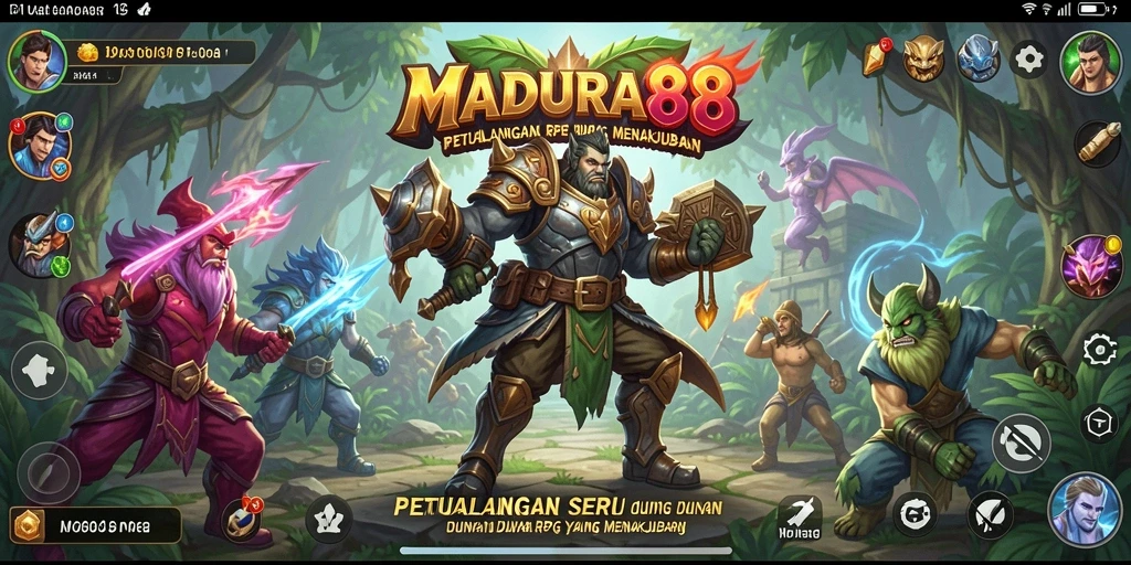 Screenshot gameplay MADURA88 menampilkan pertempuran seru antara karakter RPG.