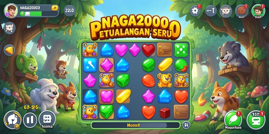 Tampilan gameplay NAGA2000 saat mencocokkan permata.